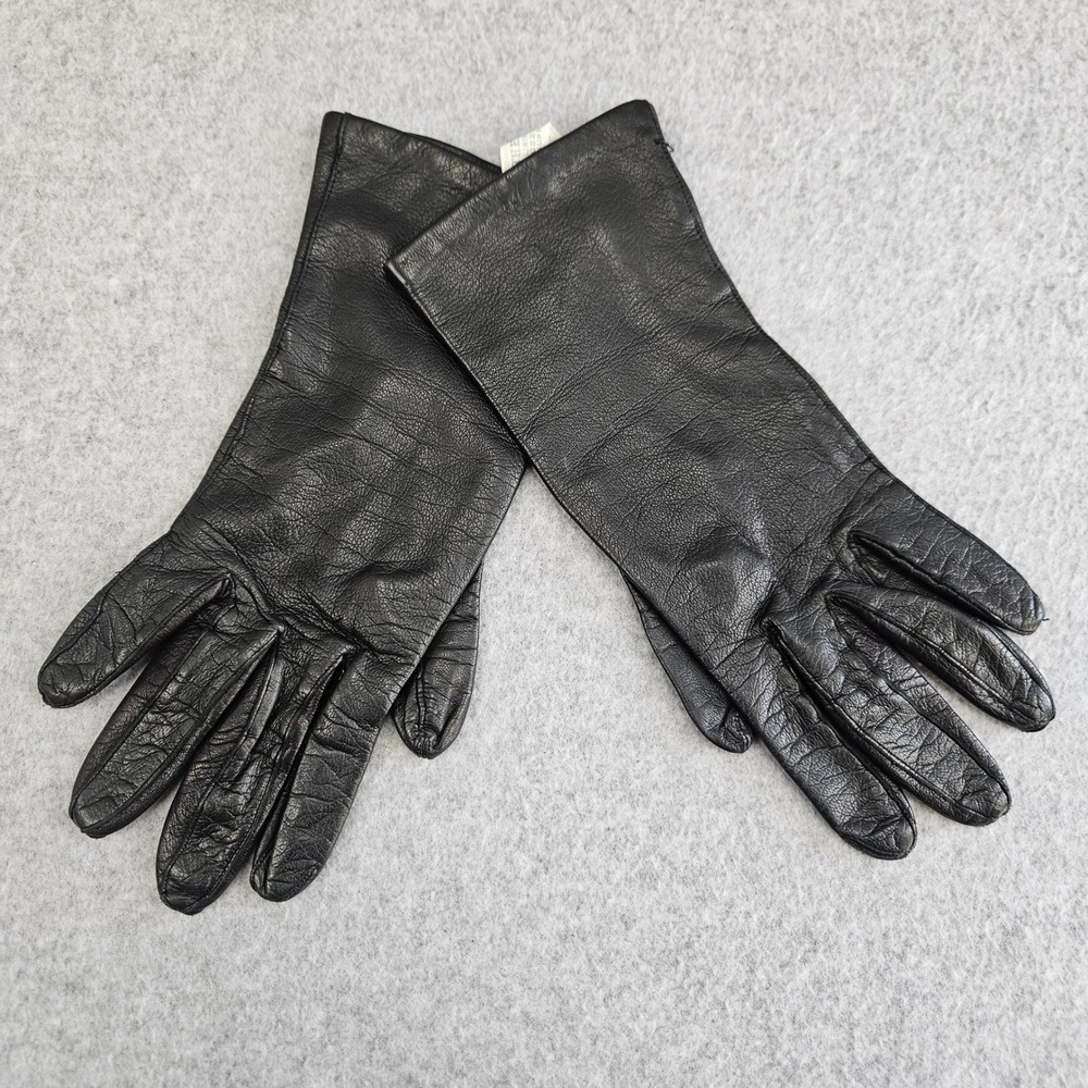 Vintage Leather Gloves Women 7 Black Silk Lined Vintage Dressy Winter Warmth